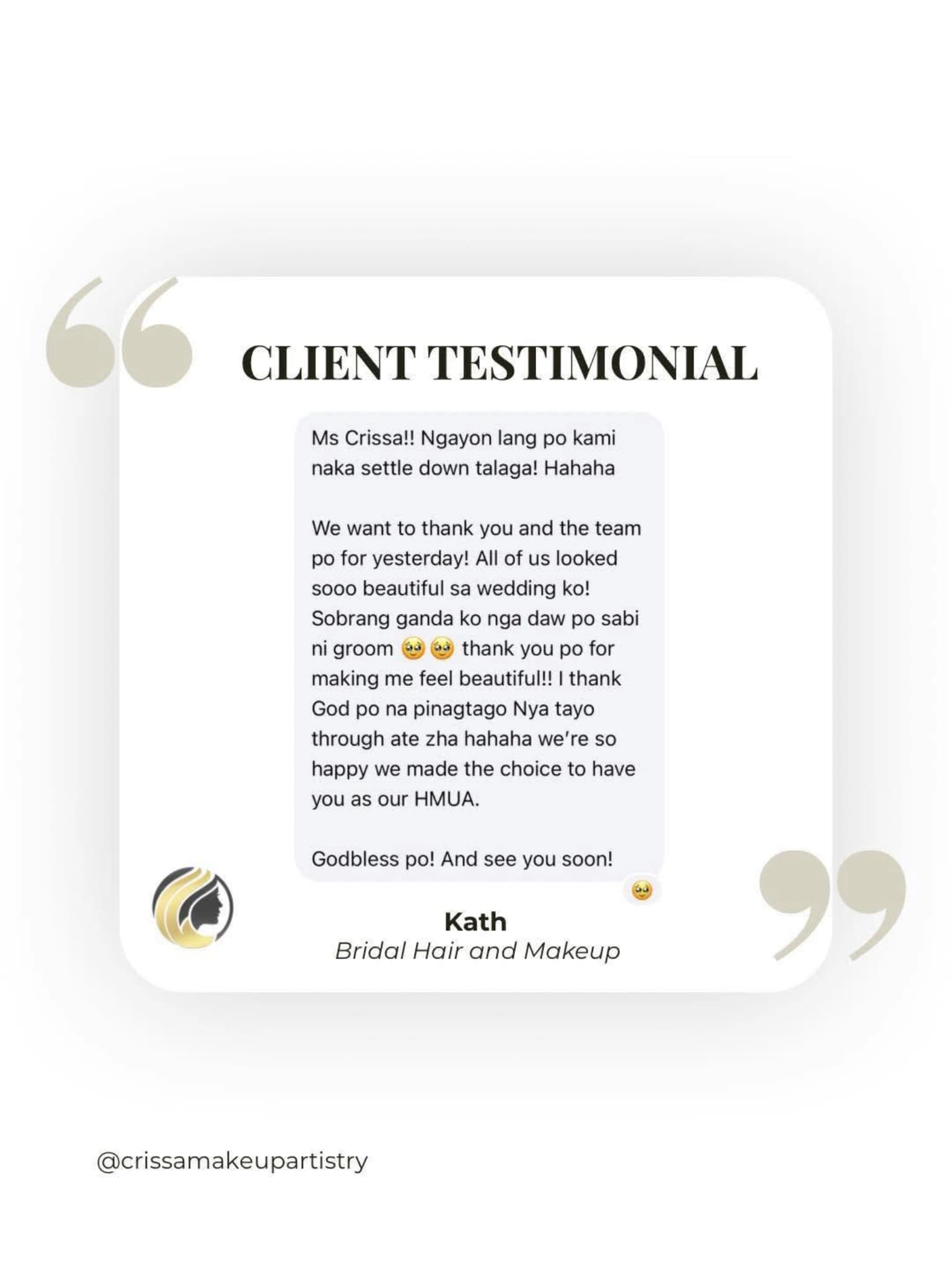 Kath — Bridal hair and makeup review for Crissa Makeup Artistry
