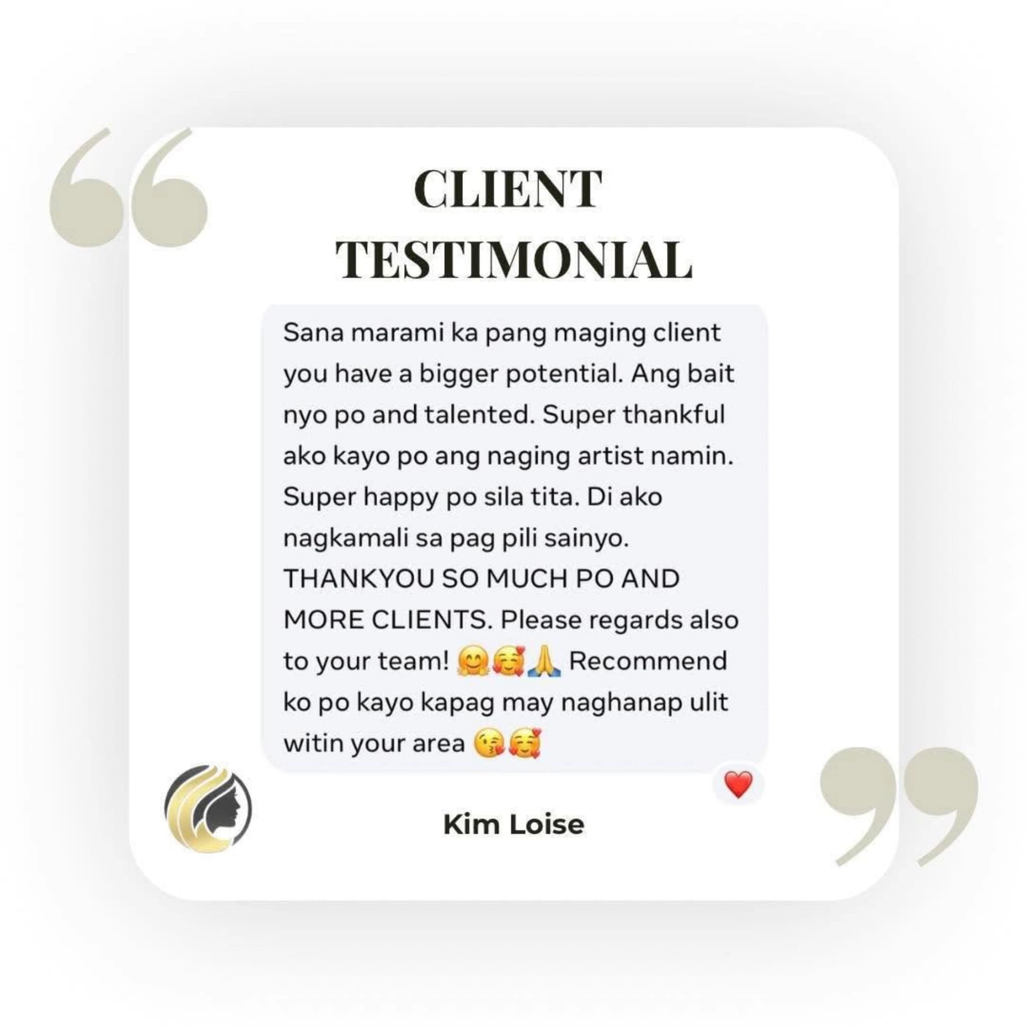 Kim Loise — Client testimonial review for Crissa Makeup Artistry