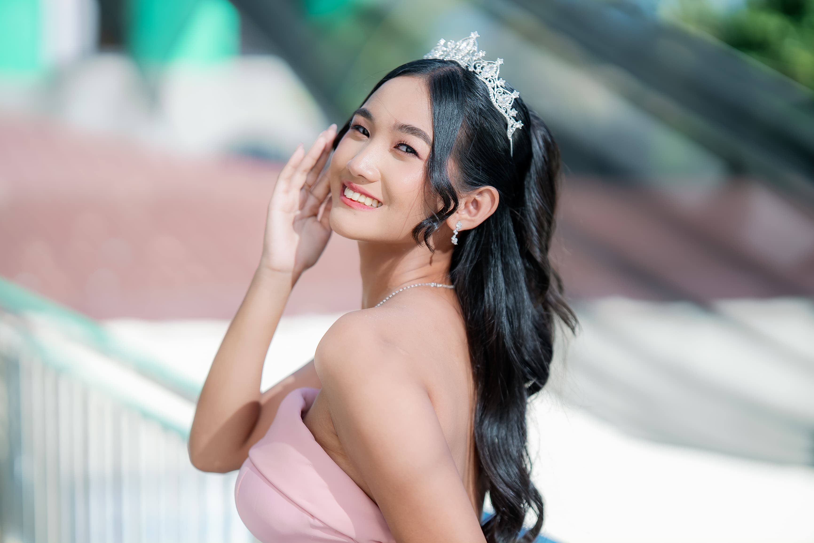 Crissa Makeup Artistry — debutant pink gown tiara portrait